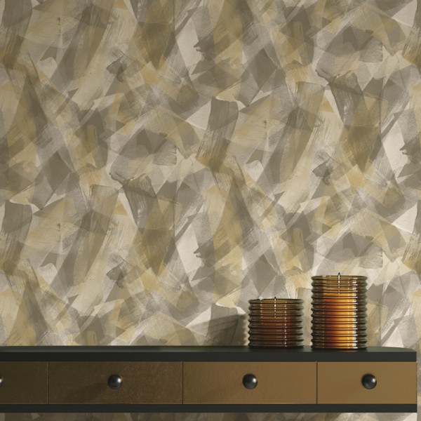 Papel pintado ARTÍSTICO PINCELADAS GRIS DORADO Papel pintado ARTÍSTICO PINCELADAS GRIS DORADO