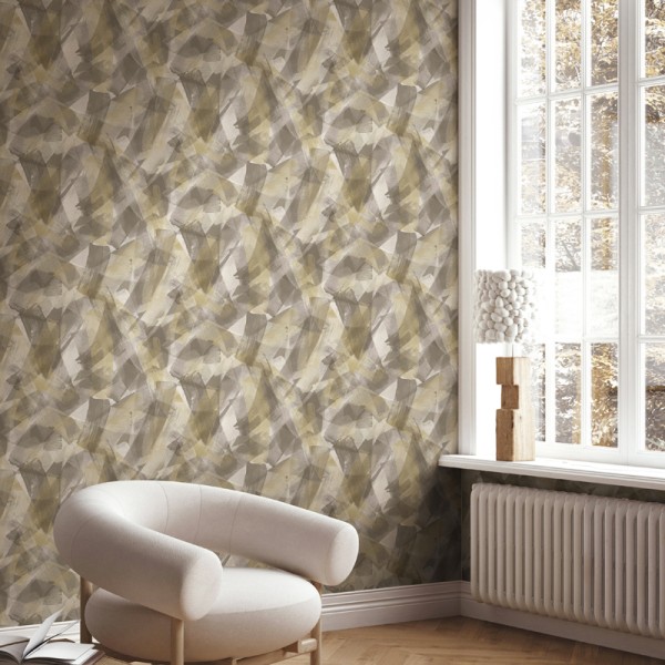 Papel pintado ARTÍSTICO PINCELADAS GRIS DORADO Papel pintado ARTÍSTICO PINCELADAS GRIS DORADO