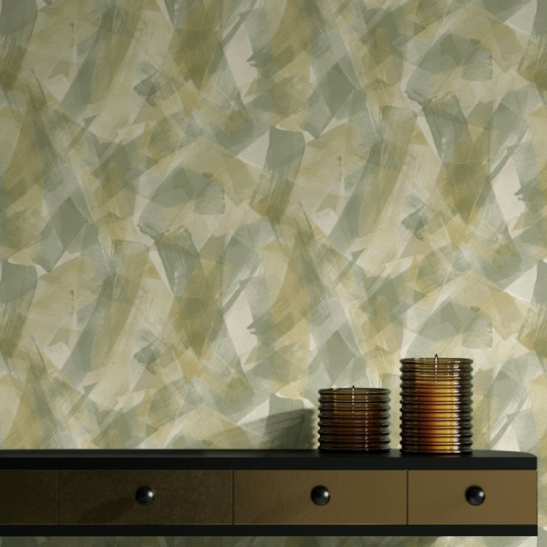 Papel de parede PINCÉIS ARTÍSTICOS VERDE DOURADO Papel de parede PINCÉIS ARTÍSTICOS VERDE DOURADO