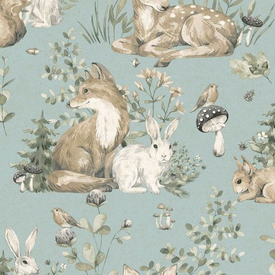 Papel de parede infantil ANIMAIS DO BOSQUE AZUL Papel de parede infantil ANIMAIS DO BOSQUE AZUL