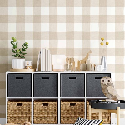 Papel pintado infantil CUADROS EFECTO TELA BEIGE 2