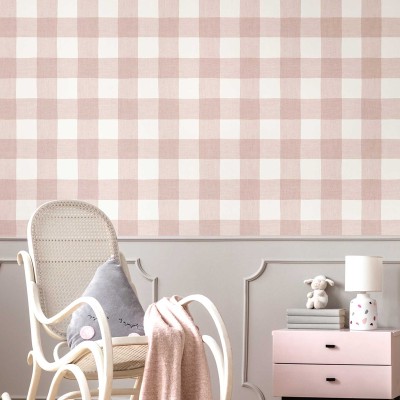 Papel de parede infantil XADREZ EFEITO TECIDO ROSA 2