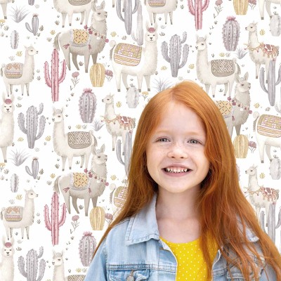 Papel de parede infantil CACTOS E LLHAMAS 2