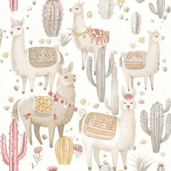 Papel pintado infantil CACTUS Y LLAMAS