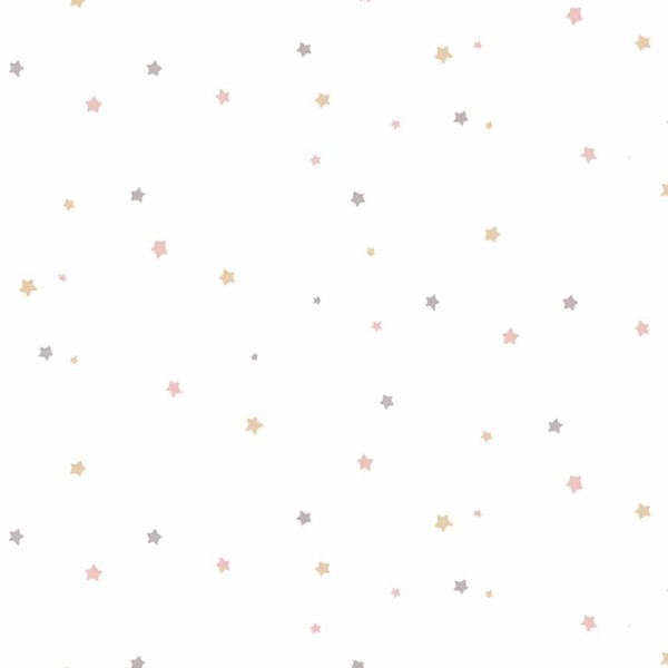 Papel de parede infantil ESTRELAS CINZA, ROSA E DOURADO