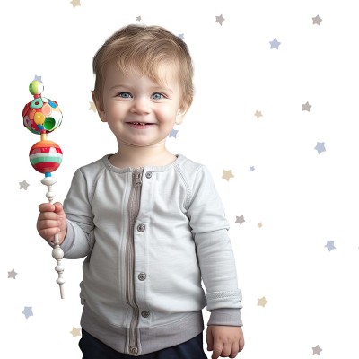 Papel pintado infantil ESTRELLAS AZUL, GRIS Y DORADO