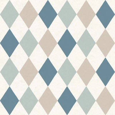 Papel de parede infantil LOSANGOS AZUL E BEGE