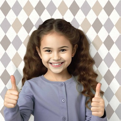 Paper pintat infantil ROMBES GRIS, BEIGE I DAURAT 2