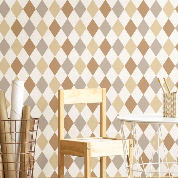 Papel de parede infantil LOSANGOS CINZA, MARROM E DOURADO Papel de parede infantil LOSANGOS CINZA, MARROM E DOURADO