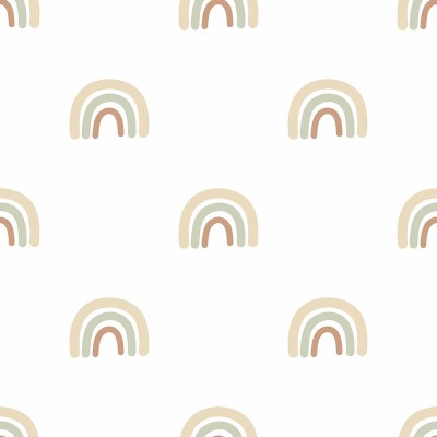 Papel de parede infantil ARCO-ÍRIS VERDE, MARROM E DOURADO