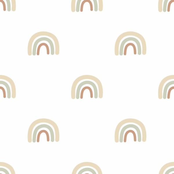 Papel de parede infantil ARCO-ÍRIS VERDE, MARROM E DOURADO