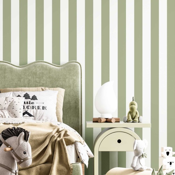 Papel pintado infantil RAYAS VERDE Y BLANCO