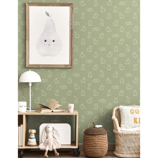 Papel de parede infantil COELHINHOS VERDE