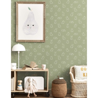 Papel de parede infantil COELHINHOS VERDE