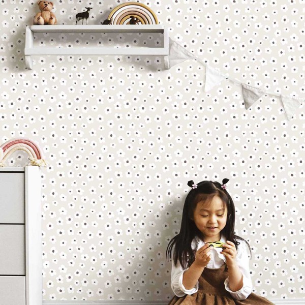 Papel pintado infantil FLORES GRIS Papel pintado infantil FLORES GRIS