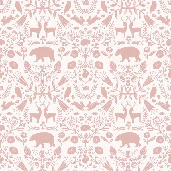Papel pintado infantil DAMASCO ANIMALES ROSA
