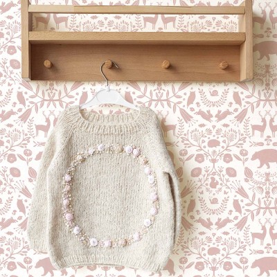 Papel de parede infantil DAMASCO ANIMAIS ROSA 2
