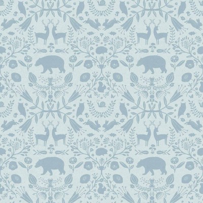 Papel pintado infantil DAMASCO ANIMALES AZUL