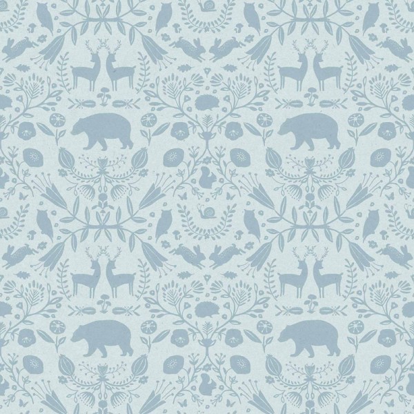 Papel pintado infantil DAMASCO ANIMALES AZUL