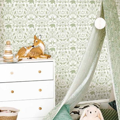 Papel pintado infantil DAMASCO ANIMALES VERDE 2
