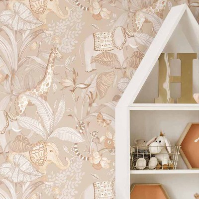 Papel de parede infantil ANIMAIS SAFARI BEGE 2