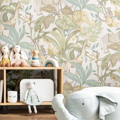 Paper pintat infantil ANIMALS SAFARI BLAU VERD 2