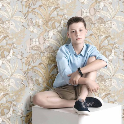 Paper pintat infantil ANIMALS SAFARI BLAU 2