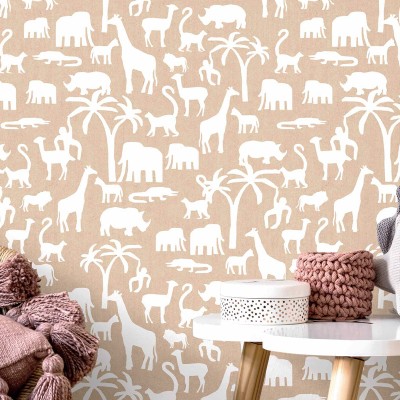 Papel pintado infantil SILUETAS ANIMALES MARRÓN
