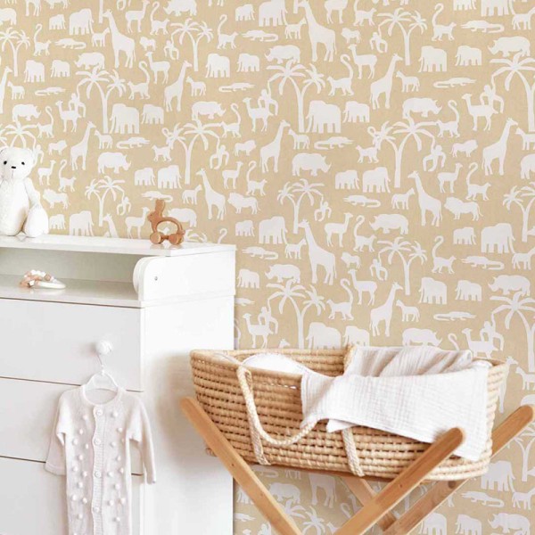 Paper pintat infantil SILUETES ANIMALS BEIGE Paper pintat infantil SILUETES ANIMALS BEIGE