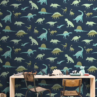 Paper pintat DINOSAURES INFANTILS BLAU MARÍ MNM_10570_60_60 2