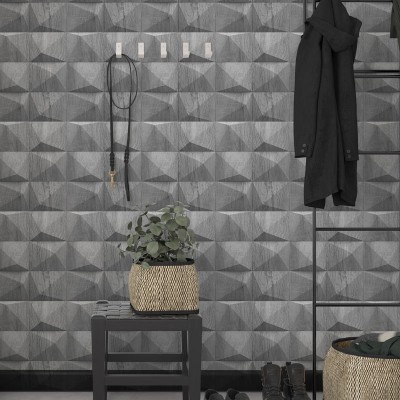 Papel de parede MADEIRA 3D CINZA 34854