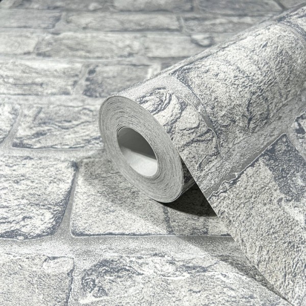 Papel de parede TIJOLO CINZA COM RELEVO 34835