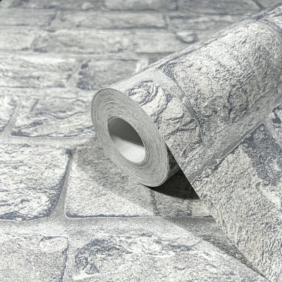 Papel de parede TIJOLO CINZA COM RELEVO 34835