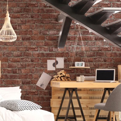 Papel pintado LADRILLO ROJIZO CON RELIEVE 34833