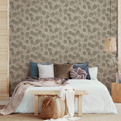 Papel pintado HOJAS CON LINEAS MARRÓN 34809 2