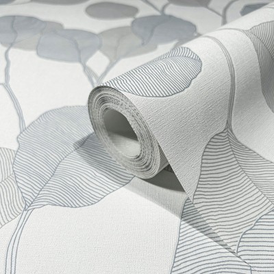 Papel de parede FOLHAS COM LINHAS CINZA 34808
