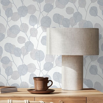 Papel de parede FOLHAS COM LINHAS CINZA 34808