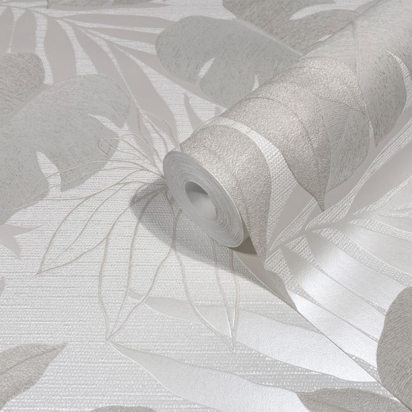 Papel pintado HOJAS PALMA BLANCO PERLA 31603