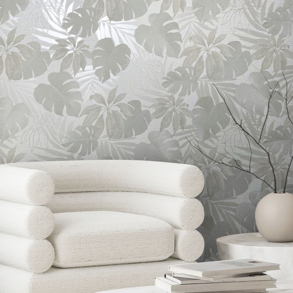 Papel pintado HOJAS PALMA BLANCO PERLA 31603