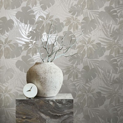 Papel de parede FOLHAS PALMA BRANCO PÉROLA 31603 2
