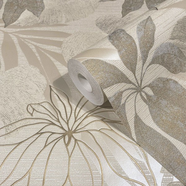 Papel de parede FOLHAS PALMA BEGE PÉROLA 31602