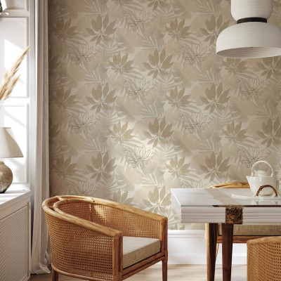 Papel de parede FOLHAS PALMA BEGE PÉROLA 31602
