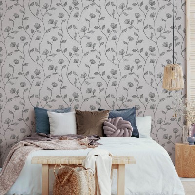 Paper pintat FLORS PLATA GRIS 34802 Paper pintat FLORS PLATA GRIS 34802