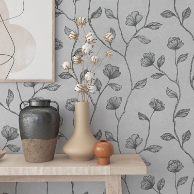 Paper pintat FLORS PLATA GRIS 34802 Paper pintat FLORS PLATA GRIS 34802