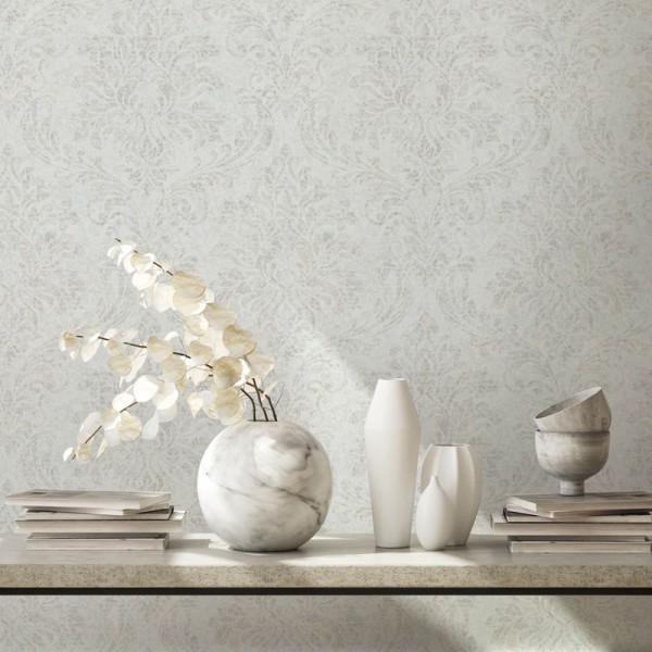 Papel pintado DAMASCO BLANCO EFECTO ENVEJECIDO 34811 Papel pintado DAMASCO BLANCO EFECTO ENVEJECIDO 34811