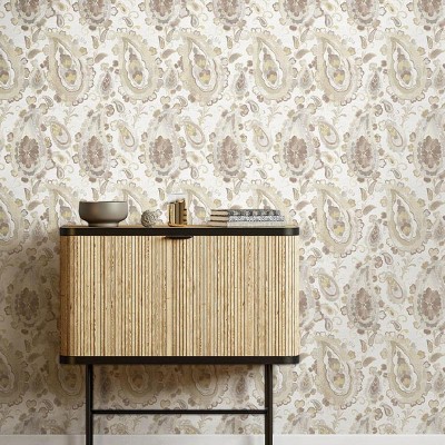 Papel de parede GOTAS PAISLEY MARROM E CINZA 39011