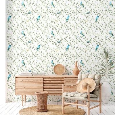 Papel de parede PASSARINHOS VERDE NATURAL 317
