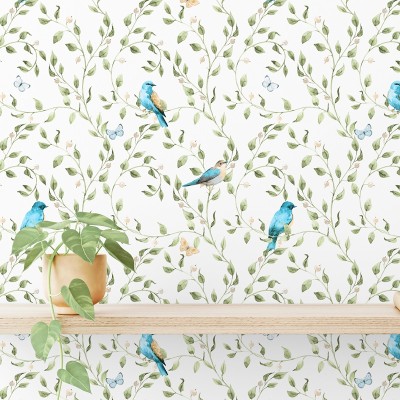 Papel de parede PASSARINHOS VERDE NATURAL 317