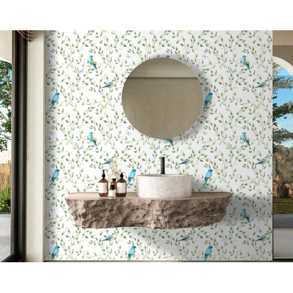Papel pintado PAJARITOS VERDE NATURAL 317