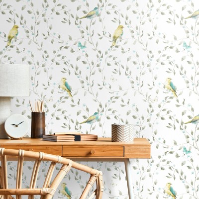 Papel pintado PAJARITOS VERDE TENUE 318 Papel pintado PAJARITOS VERDE TENUE 318